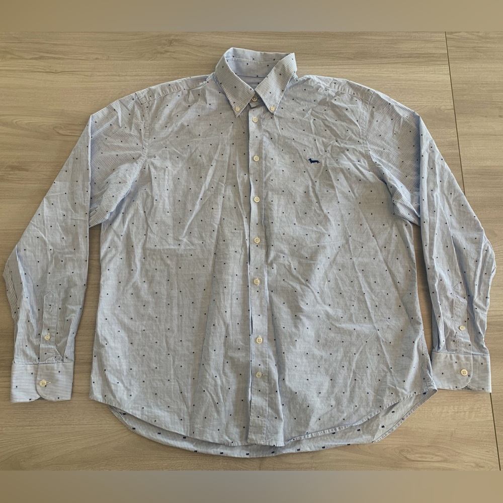 HARMONT &‎ BLAINE Blue Polka Dot Print Button Down Dress Shirt Regular Fit 3XL